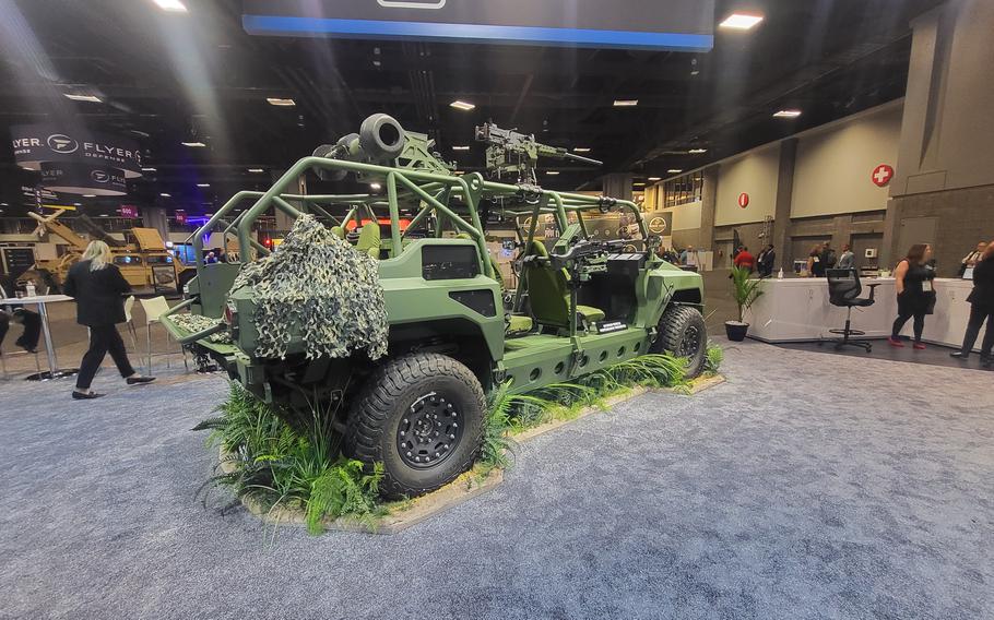 GM Defense’s Electric Military Concept Vehicle, which holds six people and is based on the GMC Hummer electric vehicle pickup, is seen at Modern Day Marine 2023 at the Walter E. Washington Convention Center in Washington on Wednesday, June 28, 2023. 