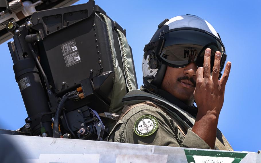 Marine Capt. Zach Mullins communicates with the ground crew in August at Marine Corps Air Station Miramar in San Diego.