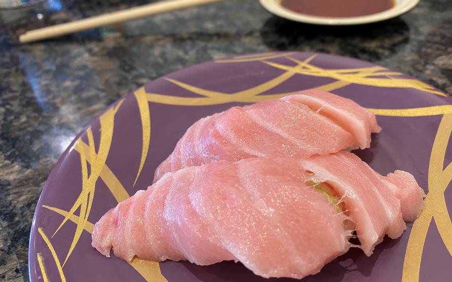 A serving of otoro, or fatty tuna, at Totoyamichi in Fussa, Japan. 