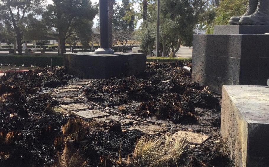 Local and county officials have started an arson investigation after a fire broke out early Saturday morning at a veterans memorial in Moreno Valley, Calif.