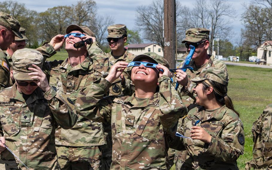 Soldiers and airmen of the Arkansas National Guard are receiving eclipse glasses at armories and bases around the state in preparation for the 2024 Eclipse on April 8. The path of totality will cover two-thirds of the state.