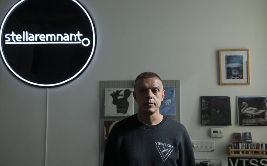 Edward Karapetyan, also known by his stage name as Ed Vertov, is seen in his shop on March 21, 2022.  Karapetyan is a Moscow-born DJ who owns an electronic music shop he claims is being unfairly targeted by anti-war activists. 
