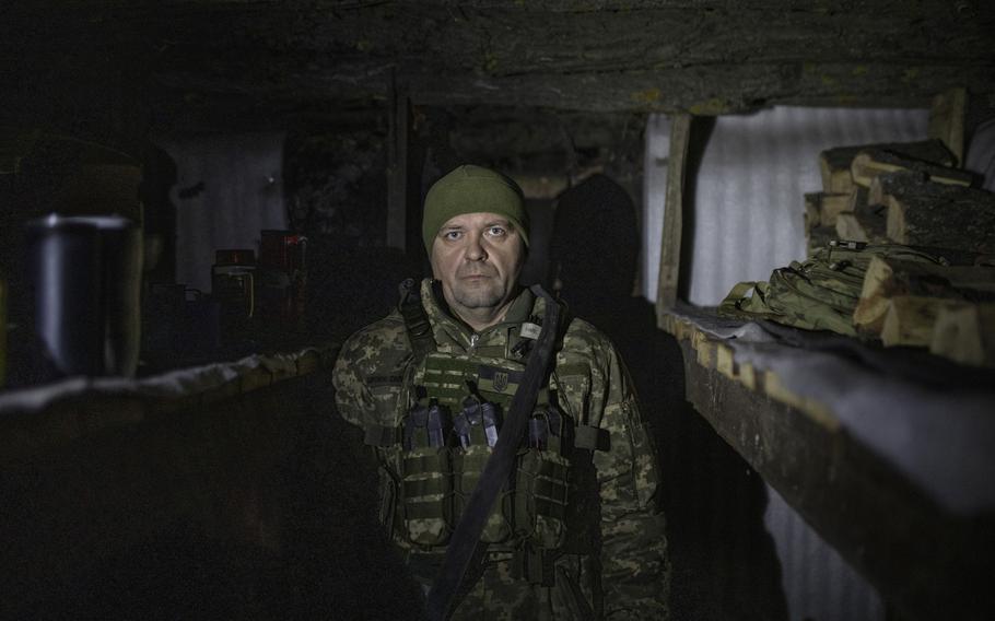 Ukrainian soldier Volodymyr, in his bunker. 
