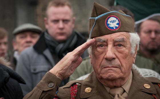Vincent Speranza, an Army veteran whose impromptu beer run during the Battle of the Bulge in World War II became legendary, is shown in 2015 at a ceremony in Belgium, to commemorate the battle. Speranza, 98, died Aug. 2, 2023.