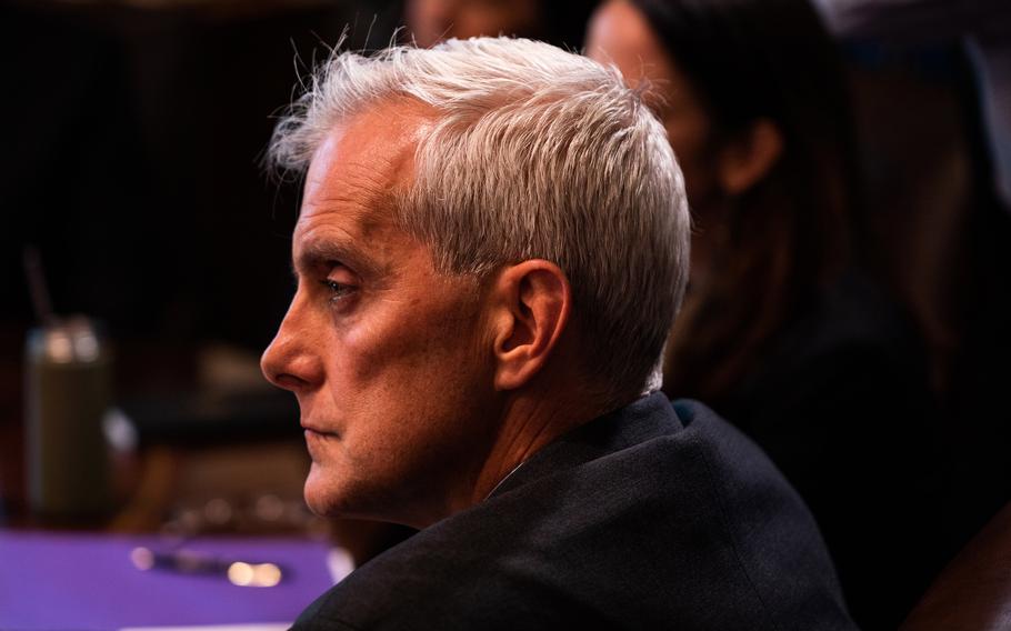 Secretary of Veterans Affairs Denis McDonough listens during President Biden's first full Cabinet meeting at the White House on July 20, 2021. MUST CREDIT: Washington Post photo by Demetrius Freeman.