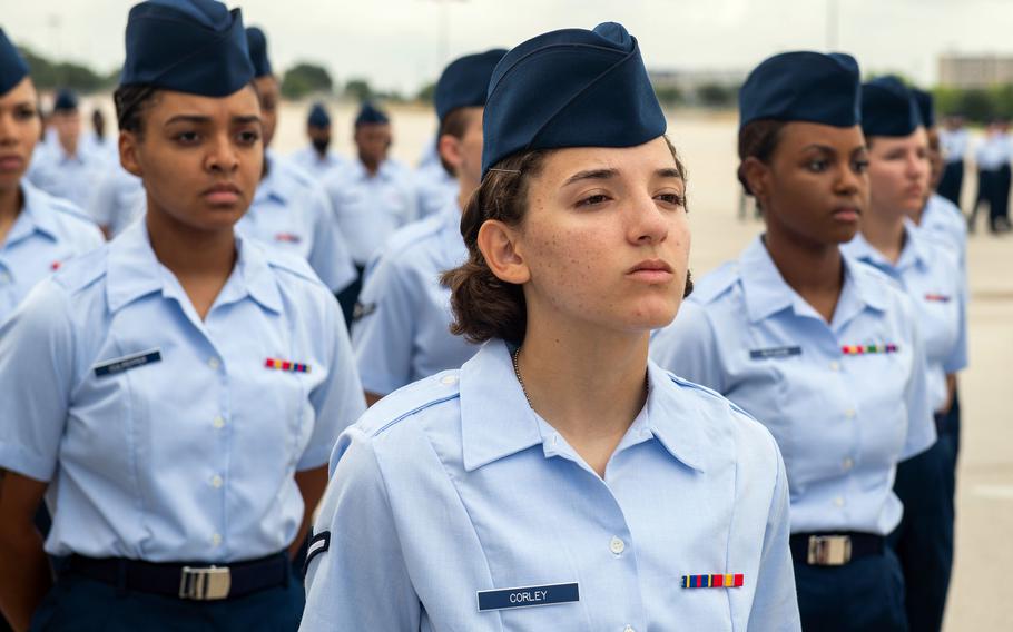 A basic military training graduation at Joint Base San Antonio-Lackland, Texas, July 15, 2021.