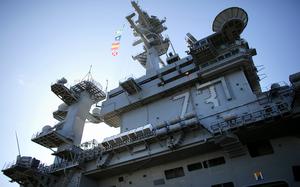 The USS George Washington welcomed back its plank owners for a reunion Saturday, October 21, 2023, morning at Naval Station Norfolk. (Stephen M. Katz/The Virginian-Pilot)