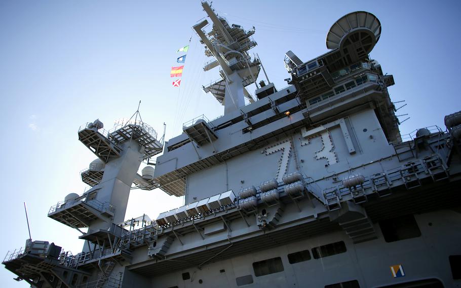 The USS George Washington welcomed back its plank owners for a reunion Saturday, Oct. 21, 2023, morning at Naval Station Norfolk.