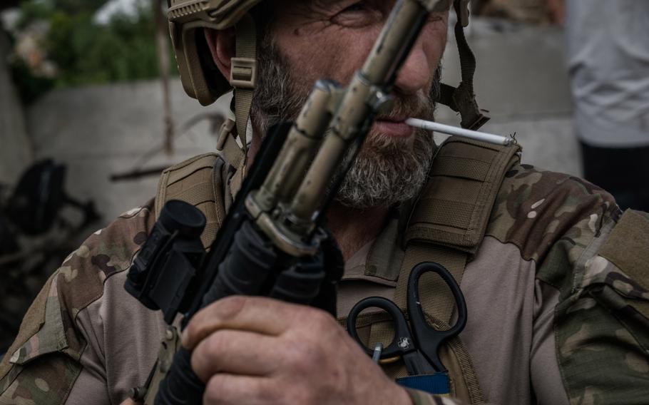 Andrii Maleev in Ruska Lozova, a village liberated by the Kraken Regiment. 