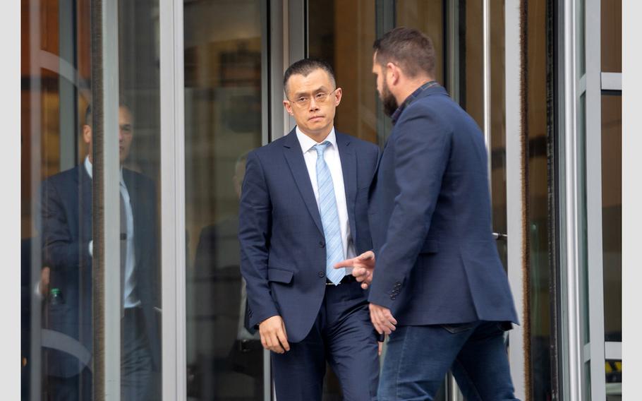 Changpeng Zhao exits federal court in Seattle, Washington, on Nov. 21, 2023.
