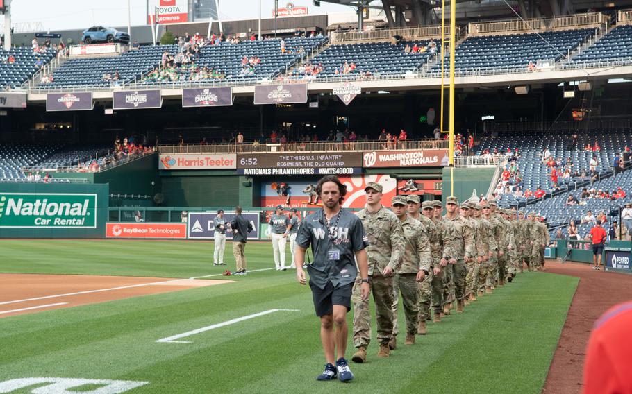 The Washington Nationals celebrate U.S. Army Day at Nationals Park in Washington, D.C., on Friday, June 16, 2023. The Nationals hosted the Miami Marlins.