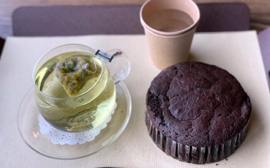The ultimate chocolate brownie and chamomile tea from Archive Café near Camp Humphreys, South Korea.