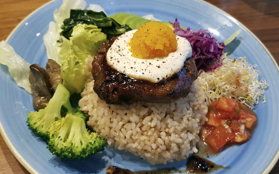 The meat-free Loco Moco from Mr. Farmer, a plant-based eatery with locations throughout Tokyo and Yokohama, Japan. 