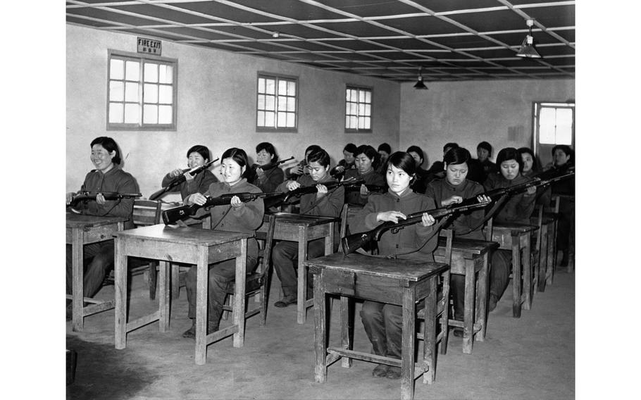 Republic of Korea Women’s Army Corps recruits learn how to handle a U.S. 30-cal. carbine at the WAC Training Center in Seoul. The Women’s Army Corps was officially founded Sept 6, 1950. During the war some WACs — outfitted in army fatigues and boots and carrying carbines and M-1 rifles — saw combat side by side with the men. At least a dozen WACs were either killed or missing in action and 19 received medals for their contributions to the war efforts.