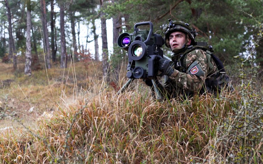 A Slovenian soldier calculates distance on his Javelin during an exercise at the Joint Multinational Readiness Center in Hohenfels, Germany, in 2013. U.S. foreign arms sales increased by nearly 50% in 2022 over the previous year officials said this week, with Javelins being one of the  systems in high demand.