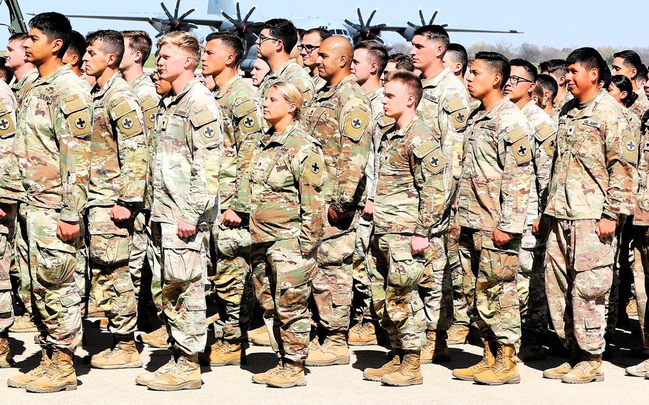 Soldiers stand in formation