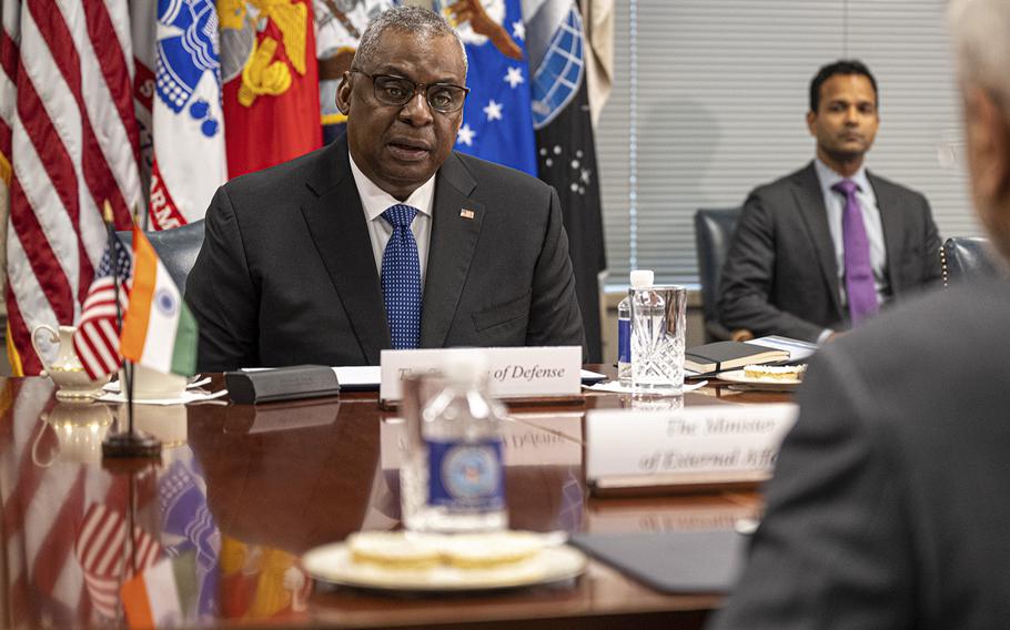 Secretary of Defense Lloyd J. Austin III attends a meeting at the Pentagon, Washington, D.C., on Monday, Sept. 26, 2022. 