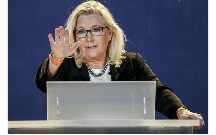 Rep. Liz Cheney, R-Wyo., the vice-chair of the congressional committee investigating Jan. 6, speaks at the Reagan Library on June 29, 2022, in Simi Valley, Calif. 