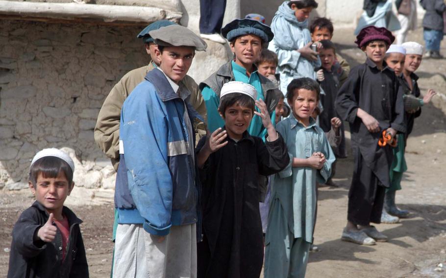 All along the road in eastern Afghanistan, the soldiers of 1st Battalion, 508th Infantry Regiment were greeted by children waving, giving a thumbs up, and asking for pens and chocolate and crying out “Give me a dollar.”