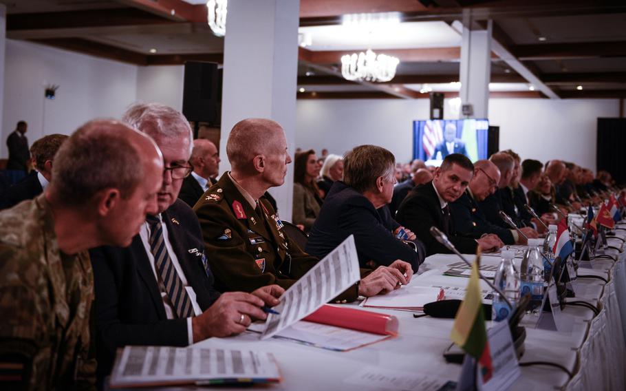 International defense leaders and military officials meet for the Ukrainian Defense Contact Group at Ramstein Air Base, Germany, Sept. 8, 2022.