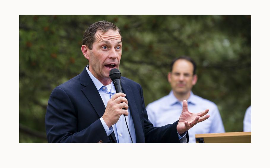 U.S. Rep. Jason Crow, D-Colo., speaks at an event in Aurora, Colorado, on June 28, 2022.