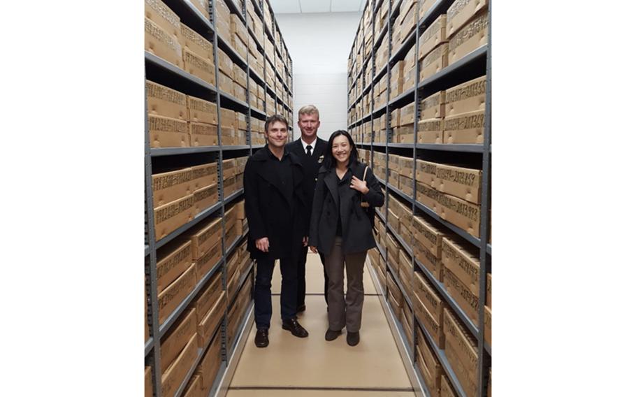Neils Olson, center, and Google scientists Martin Stumpe and Lily Peng took a private tour of the JPC collection in 2016. 