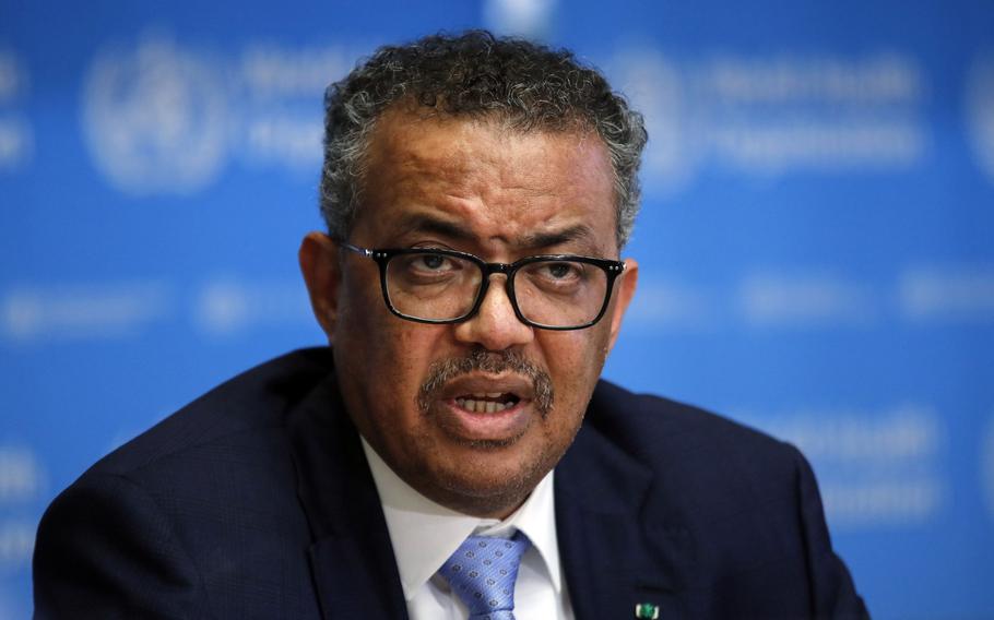 Tedros Adhanom Ghebreyesus, director general of the World Health Organization, speaks during a news conference on the COVID-19 coronavirus outbreak in Geneva, Switzerland, on March 2, 2020.