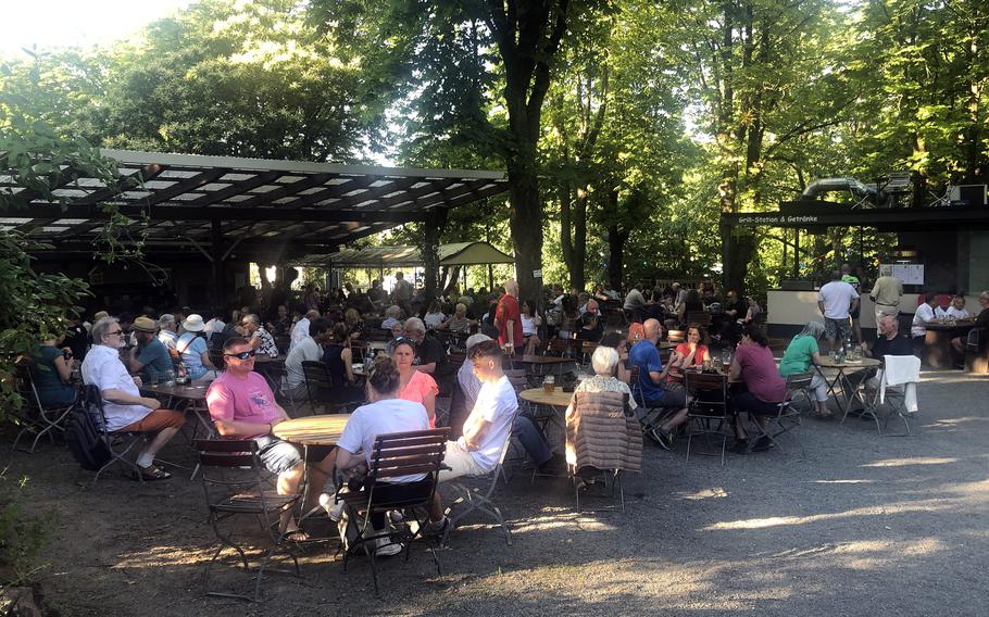 The Biergarten in Darmstadt, Germany, is a nice place to rest after seeing the city’s popular Mathildenhoehe, or just to sip a beer in the fresh air and watch the world go by.