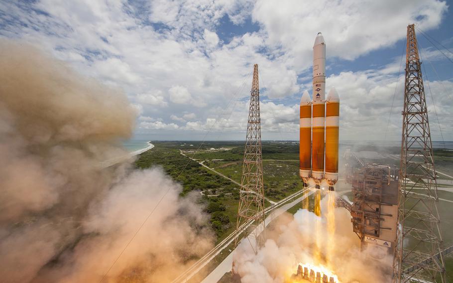 A United Launch Alliance Delta IV-Heavy rocket lifts off from Space Launch Complex 37B at Cape Canaveral Air Force Station, Fla., June 11, 2016, at 1:51 p.m. ET.