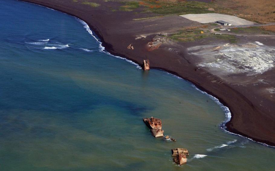 Volcanic activity beneath Iwo Jima, site of a defining World War II battle between American and Japanese forces, is pushing sunken naval vessels to the surface.