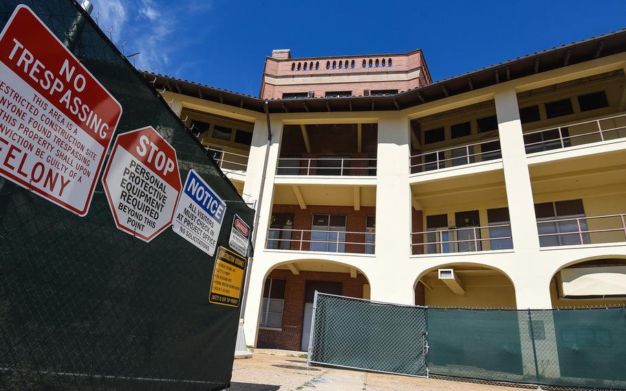 Several sections of Fort Benning’s Olson Hall, known as the Cuartels barracks, are under renovation, as seen in this Sept. 13, 2022 photo. The historic barracks date to the 1920s. The Army expects to spend about $125 million renovating some 361,000 square feet of quarters during the next decade. 