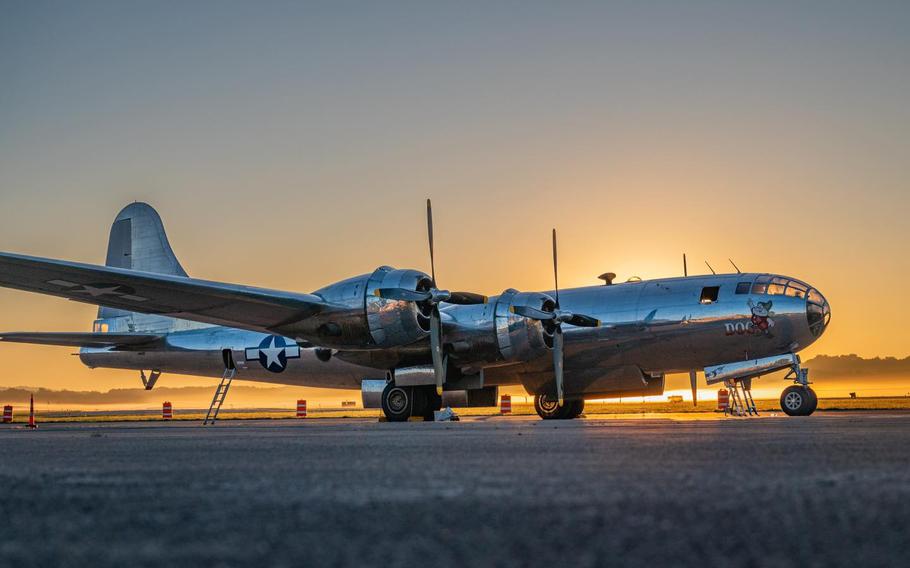 Dozens of people at Lehigh Valley International Airport had a chance to see the massive B-29 air bomber christened “Doc.” The B-29, which was unveiled in 1944, helped lead America to victory in World War II.