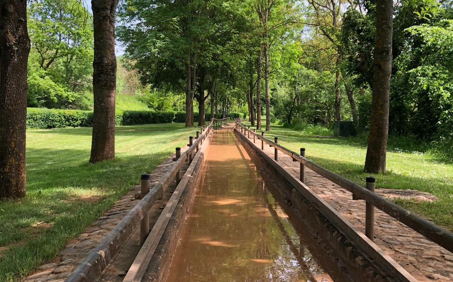 A trough of knee-high murky mud along the barefoot path in Bad Sobernheim, Germany.