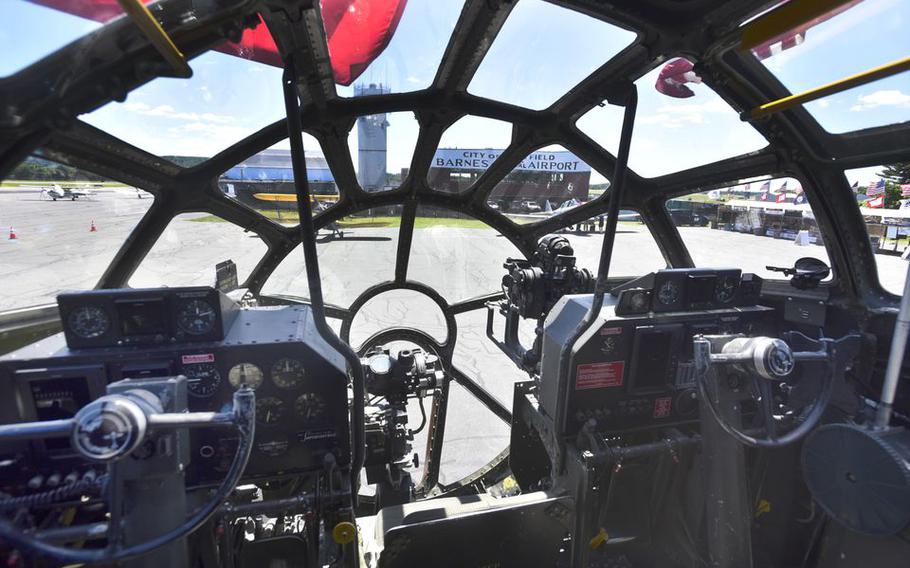 Looking out from the cockpit of "Fifi,", a 1945 B-29 Superfortress.