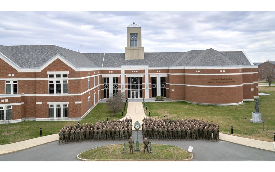 U.S. Marines with Marine Innovation Unit, U.S. Marine Corps Forces Reserve, pose for a photo following an annual training period on Marine Corps Base Quantico, Va., March 11, 2023. A Marine, who was a student at the Marine Corps University, was found unresponsive Sept. 2, 2023, inside his vehicle on the campus in Quantico, Va.         