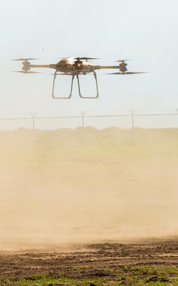 A Tactical Resupply Vehicle-150 semi-autonomous logistics drone takes off at Camp Pendleton March 4, 2024, during a demonstration of emerging technology as part of the Army’s Project Convergence. The drone — some of which have been purchased by the Marine Corps — can carry up to 150 pounds of gear and can fly about 40 miles.
