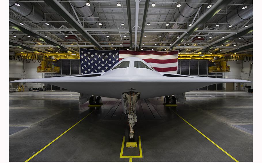 The B-21 Raider is seen on Dec. 2, 2022, in Palmdale, Calif.