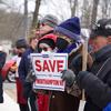 Dozens of elected officials, veterans and nurses turned out to protest the potential closure of a Veterans Affairs hospital in Northampton, on March 28, 2022. (Will Katcher/MassLive).