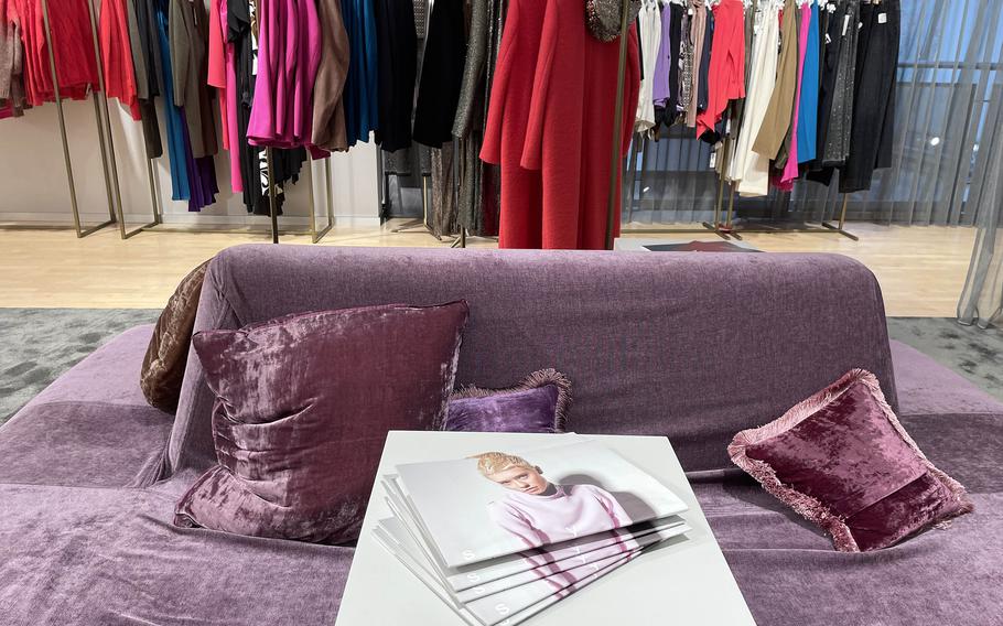 Shoppers can kick back on this purple sofa for a rest amid browsing the six floors at Engelhorn, an upscale fashion retailer in Mannheim, Germany.