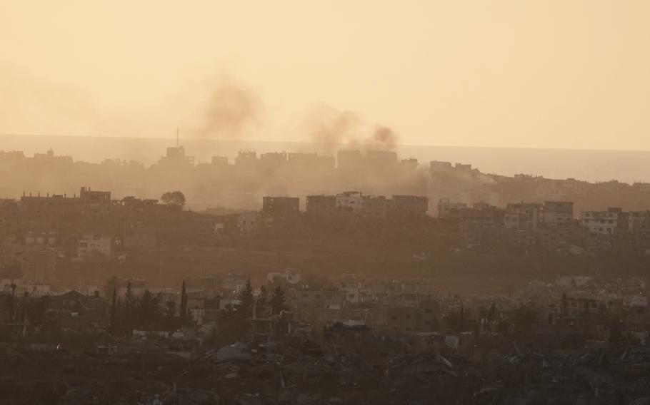 Smoke rises following an Israeli army bombardment in Gaza Strip