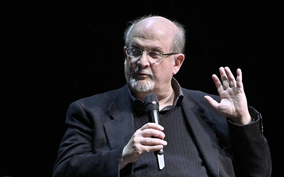 British author Salman Rushdie speaks at an event in Vienna, Austria, on Nov. 16, 2019.