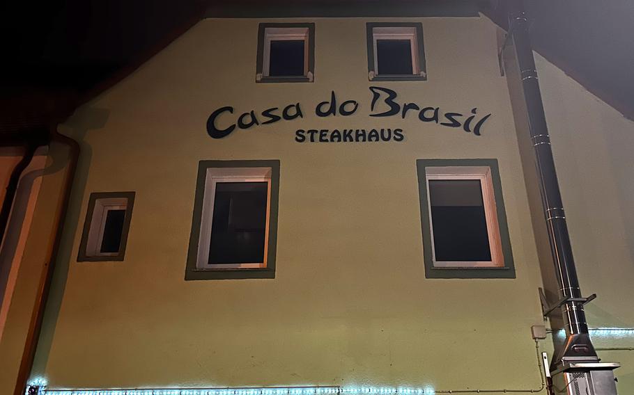 The exterior of the Casa do Brasil steakhouse is hard to miss when driving through the downtown of Vilseck, Germany. 