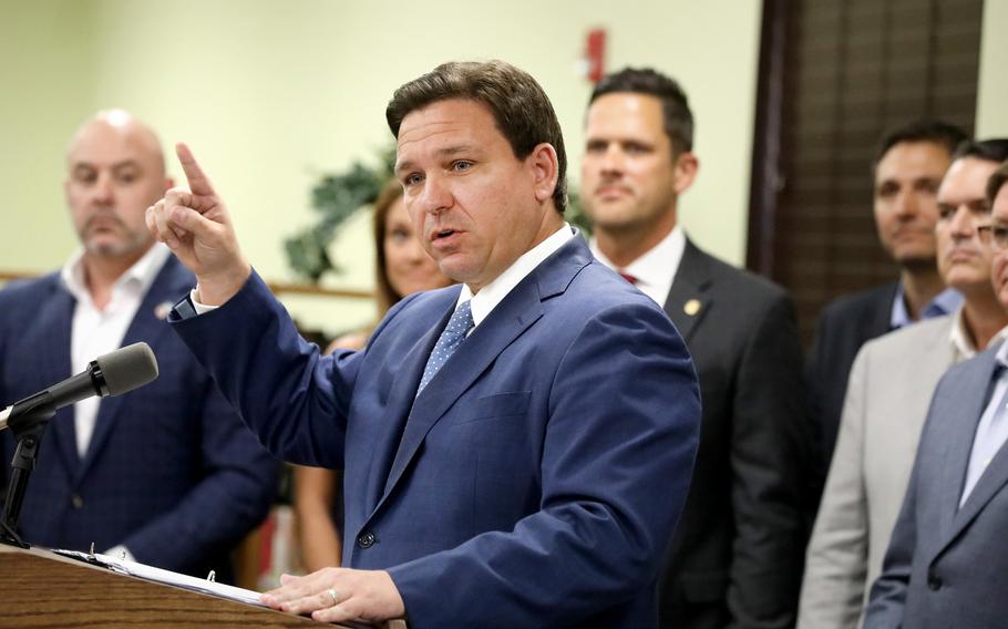 Gov. Ron DeSantis speaks during a bill signing on Monday, March 28, 2022.