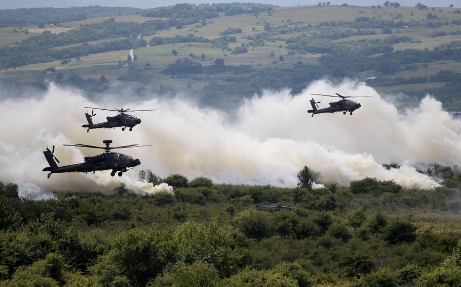 Helicopters take part in NATO exercise Noble Jump in Romania in 2017. Noble Jump 23 kicked off April 26, 2023, in Sardinia, Italy, with elements of NATO's quick reaction spearhead force. Approximately 2,200 multinational troops will take part in the exercise being hosted by Italy.