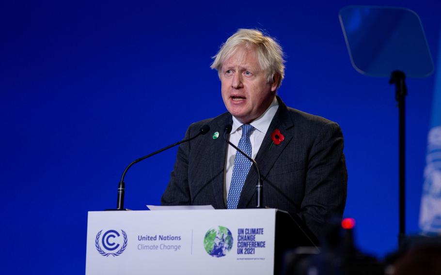Boris Johnson, U.K. prime minister, delivers a speech during the COP26 climate talks in Glasgow, U.K., on Nov. 1, 2021. 