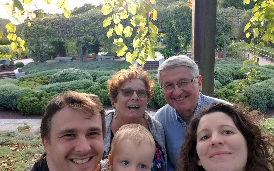 Anne Maassen, bottom right, her husband, Tom Black, bottom left, and their son Roan, with Anne’s parents, Bernhard Maassen, top right, and Francine Bougeon Maasen, at a gathering in October 2019.