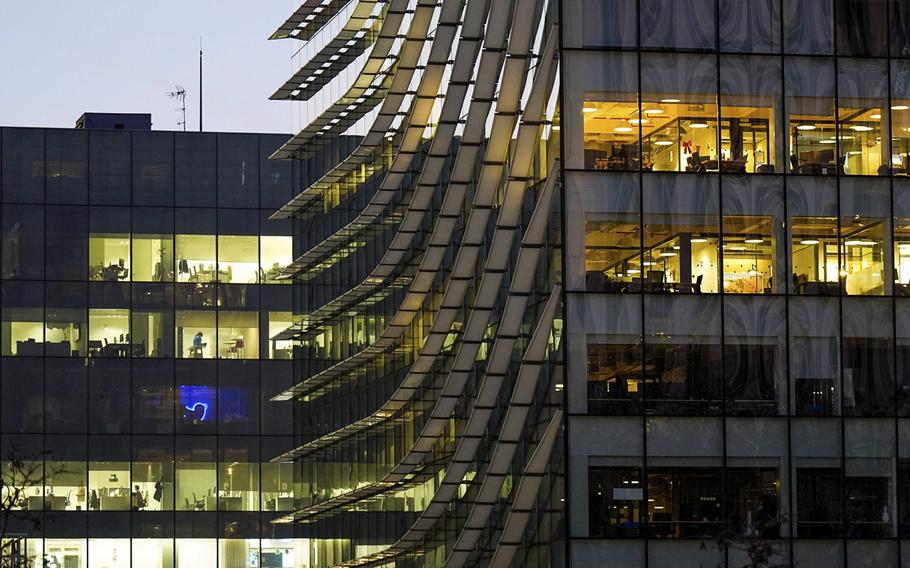 Empty offices in the financial district of Madrid on Jan. 3, 2022. 