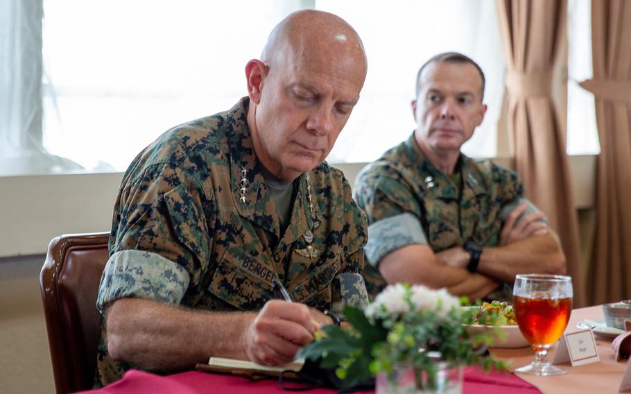 Marine Corps Commandant Gen. David Berger visits Marine Corps Air Station Futenma on Okinawa, Japan, Sept. 11, 2021. Berger on Monday released an update to his Force Design 2030 concept, which amounts to some of the most significant changes within the service in a generation.