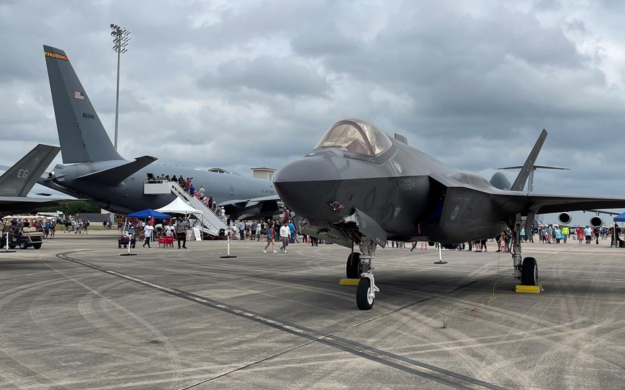 An F-35A “Lightning II” fighter jet on display at The Great Texas Airshow at Joint Base San Antonio-Randolph Air Force Base in Texas.