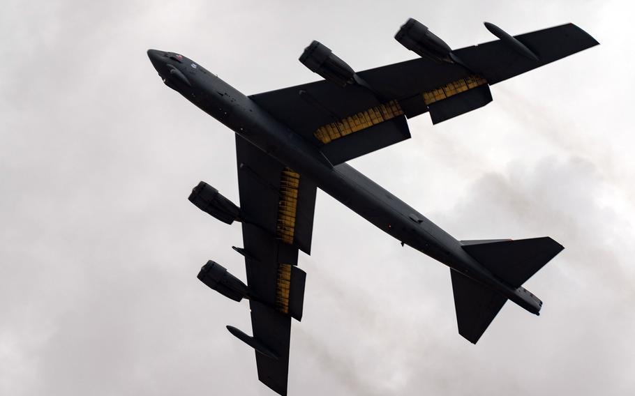 A B-52H bomber takes off from Morón Air Base, Spain, June 17, 2021. 